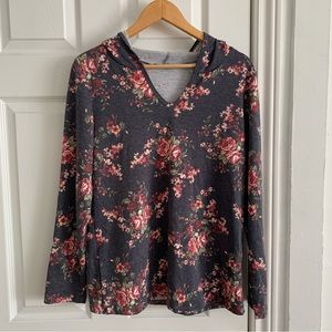 House of Tory Floral V-Neck Hoodie